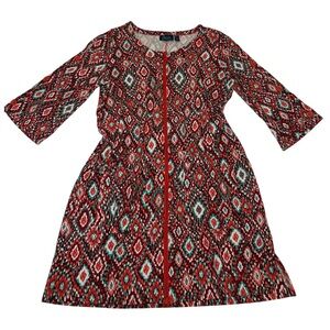 D&Co Beach Geometric Zip-Front Dress Cover Up in Red/Orange and Teal